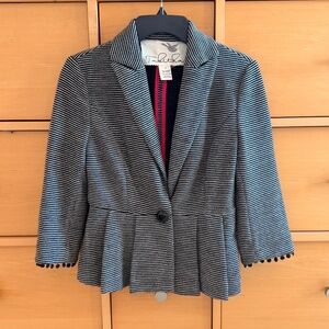 Anthropologie Tabitha Chandelier Striped Peplum Blazer Jacket Black